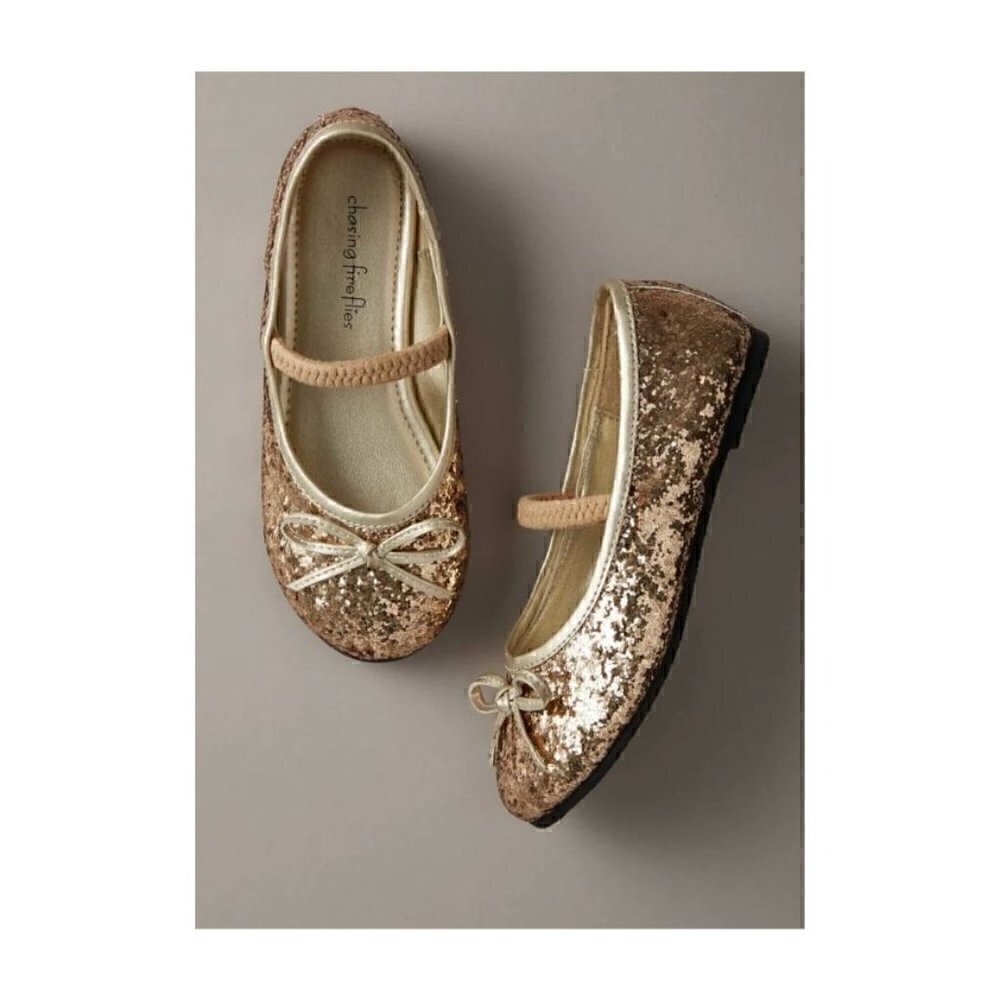 Chasing Fireflies Gold Sparkle Ballet Slipper Play Shoes (Girls 5M)